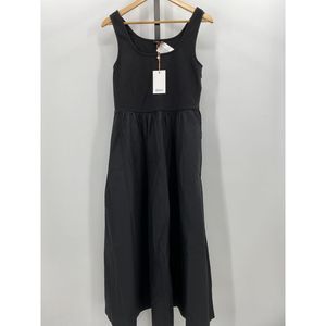 Quince Women's Tencel Cotton Mixed Media Tank Dress Black S